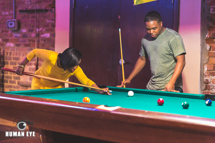 pool hall engagement session