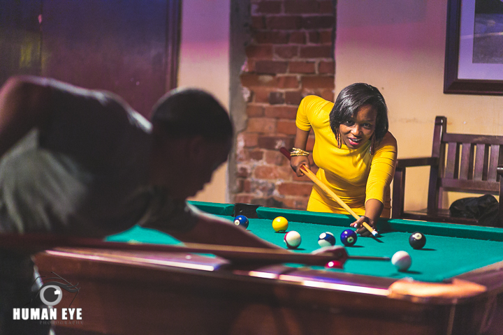 pool hall engagement session