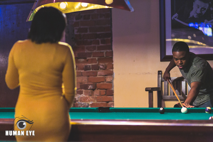 pool hall engagement session